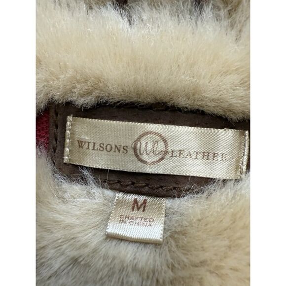 Wilson Leather Suede Faux Shearling Aviator Jacket Brown Coat Women’s Medium - Picture 10 of 12